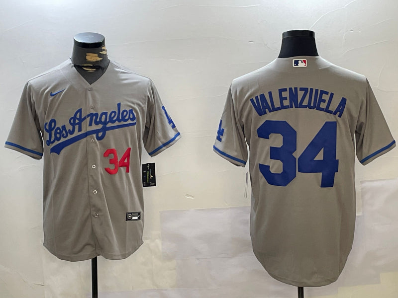 Men’s Los Angeles Dodgers Fernando Valenzuela #34 Gray Jersey