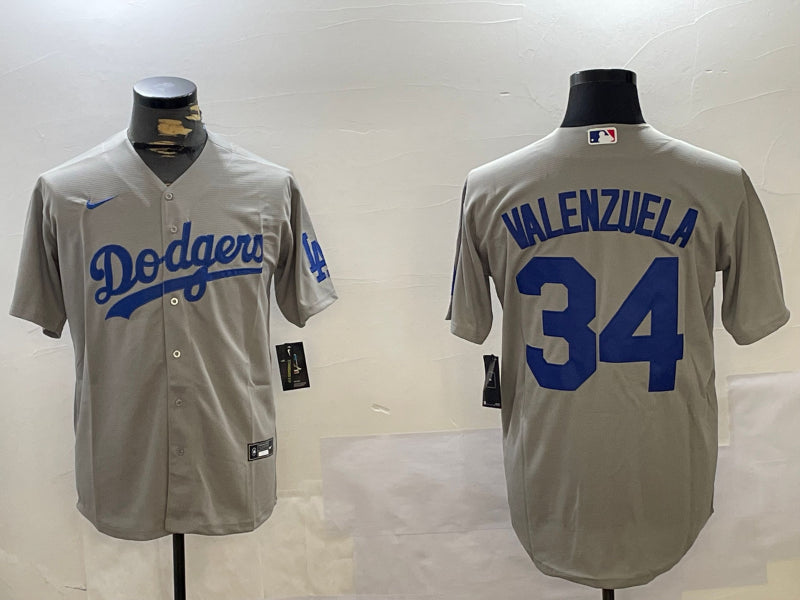 Men’s Los Angeles Dodgers Fernando Valenzuela #34 Gray Jersey