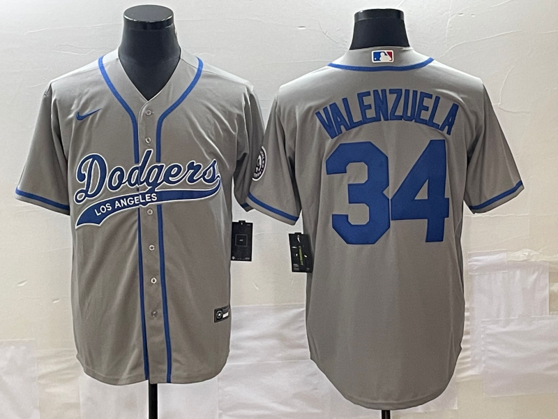 Men’s Los Angeles Dodgers Fernando Valenzuela #34 Gray Jersey Joint Edition