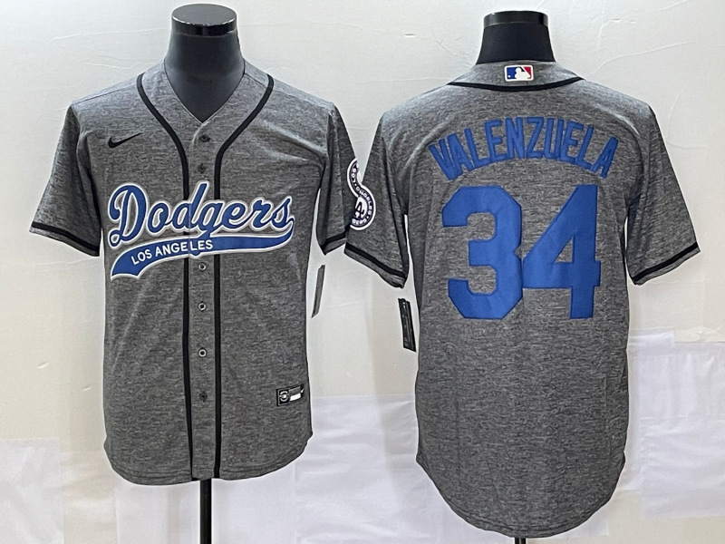 Men’s Los Angeles Dodgers Fernando Valenzuela #34 Gray Jersey Joint Edition