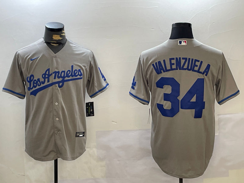 Men’s Los Angeles Dodgers Fernando Valenzuela #34 Gray Jersey