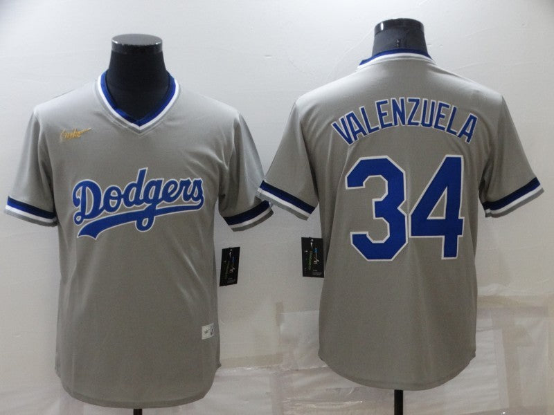 Men’s Los Angeles Dodgers Fernando Valenzuela #34 Gray Stitched Jersey