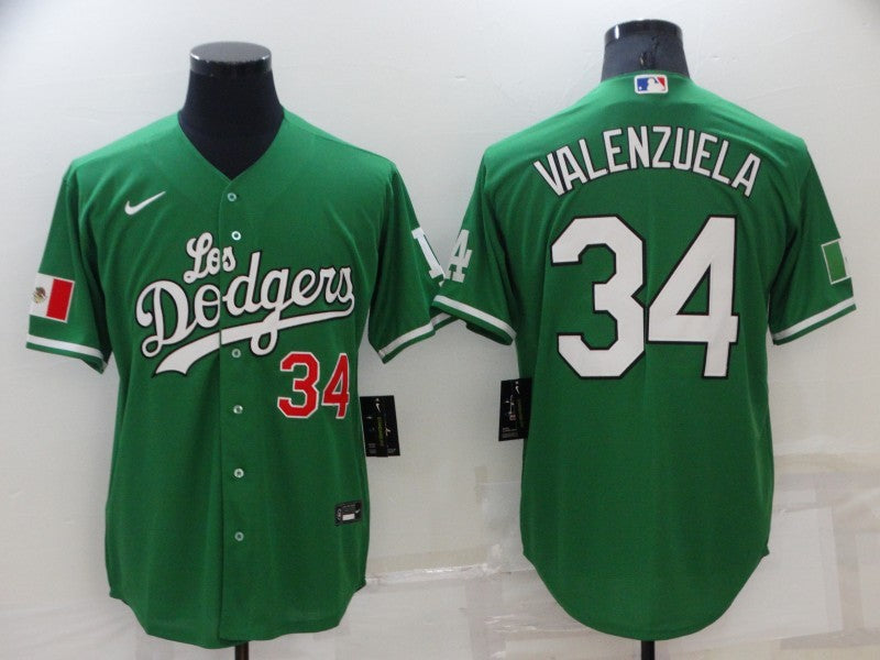 Men’s Los Angeles Dodgers Fernando Valenzuela #34 Green Jersey