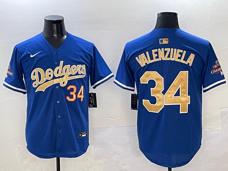 Men’s Los Angeles Dodgers Fernando Valenzuela #34 Royal 2025 Gold Collection Limited Jersey