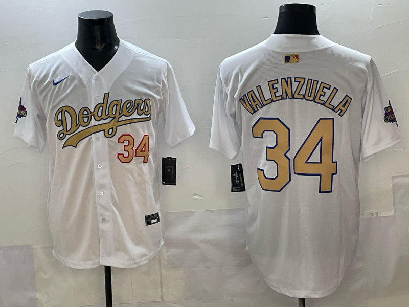 Men’s Los Angeles Dodgers Fernando Valenzuela #34 White Alternate Jersey