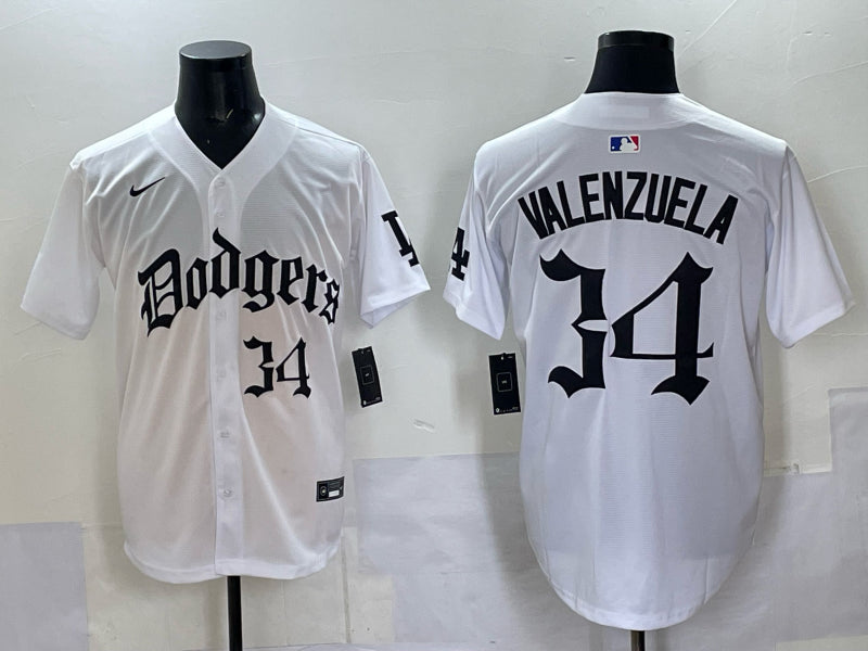 Men’s Los Angeles Dodgers Fernando Valenzuela #34 White Alternate Jersey