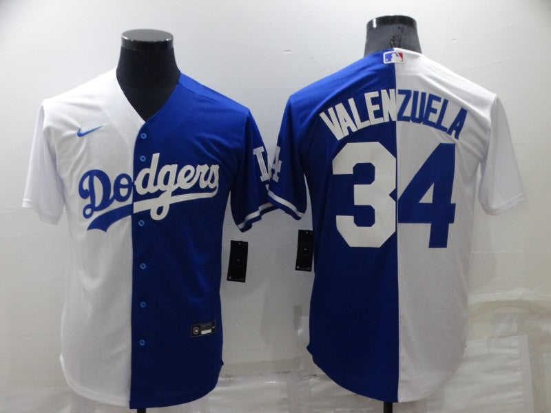 Men’s Los Angeles Dodgers Fernando Valenzuela #34 White/Blue Baseball Jersey