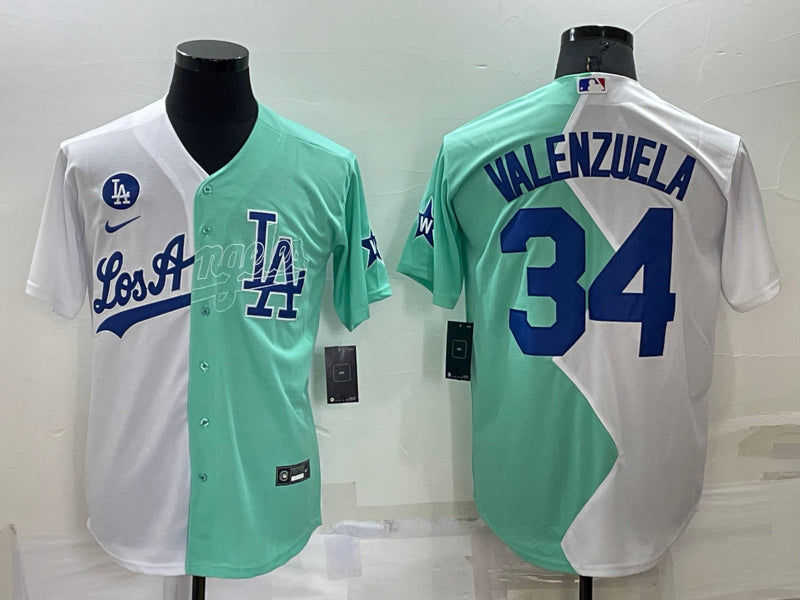 Men’s Los Angeles Dodgers Fernando Valenzuela #34 White/Green Baseball Jersey