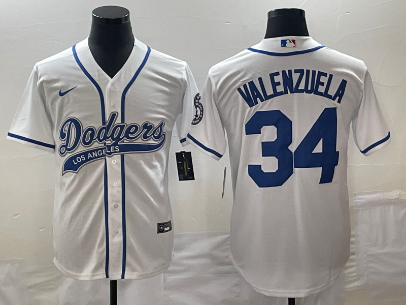 Men’s Los Angeles Dodgers Fernando Valenzuela #34 White Jersey Joint Edition
