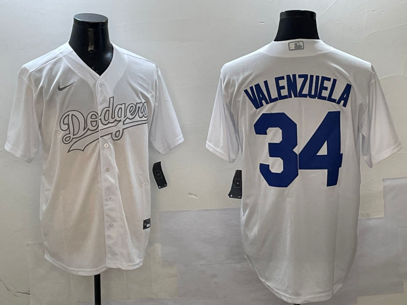 Men’s Los Angeles Dodgers Fernando Valenzuela #34 White Jersey