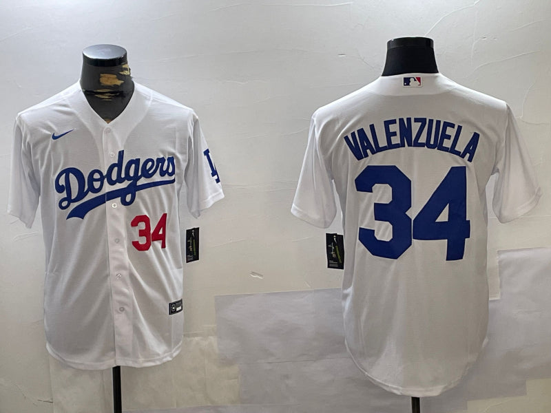 Men’s Los Angeles Dodgers Fernando Valenzuela #34 White Jersey