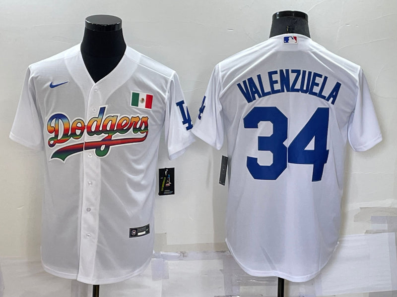 Men’s Los Angeles Dodgers Fernando Valenzuela #34 White Stitched Jersey