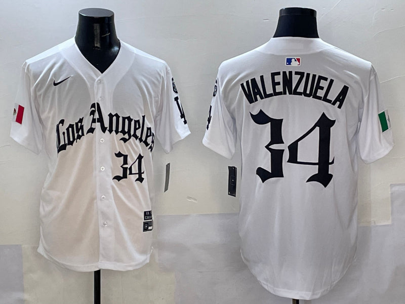 Men’s Los Angeles Dodgers Fernando Valenzuela #34 White Team Jersey