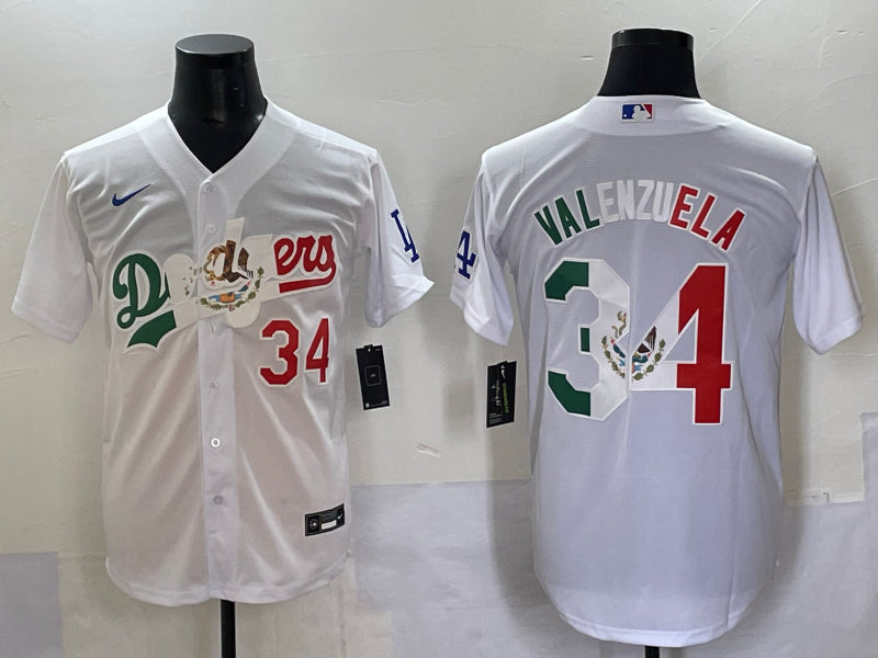 Men’s Los Angeles Dodgers Fernando Valenzuela #34 White Team Jersey