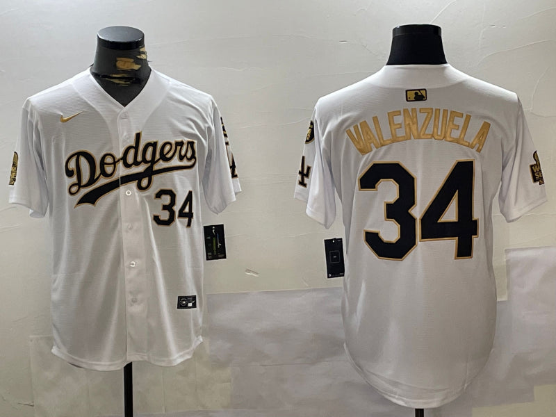Men’s Los Angeles Dodgers Fernando Valenzuela #34 White Team Jersey