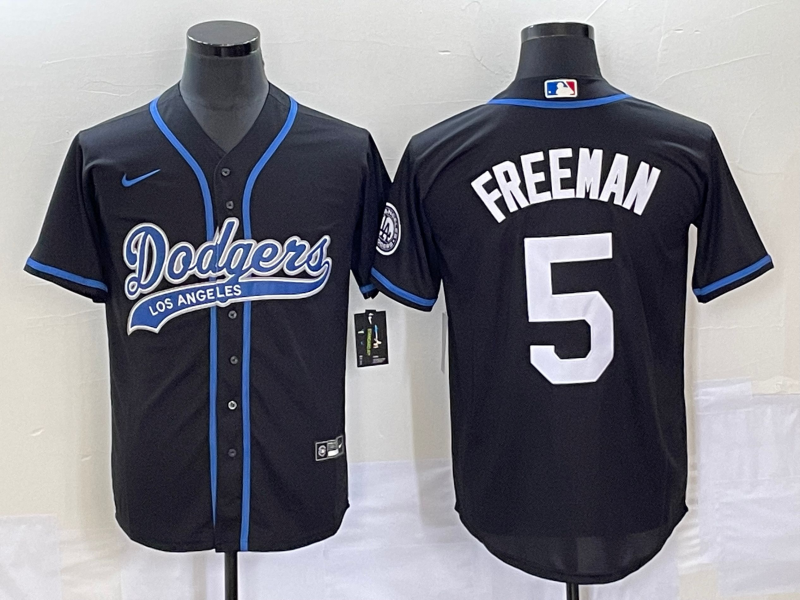 Men’s Los Angeles Dodgers Freddie Freeman #5 Black Jersey Joint Edition
