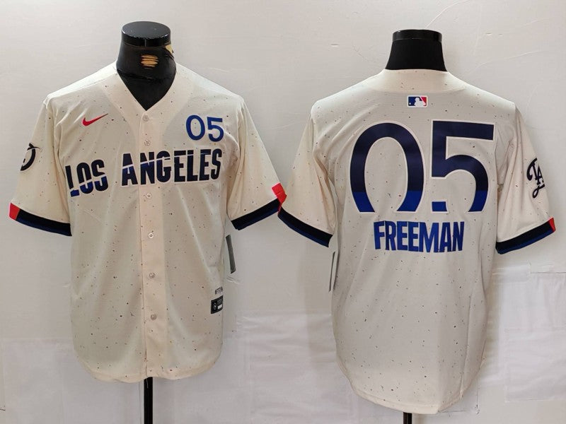Men’s Los Angeles Dodgers Freddie Freeman #5 Cream 2024 City Connect Limited Jersey
