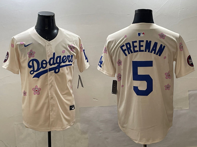 Men’s Los Angeles Dodgers Freddie Freeman #5 Cream Alternate Team Jersey