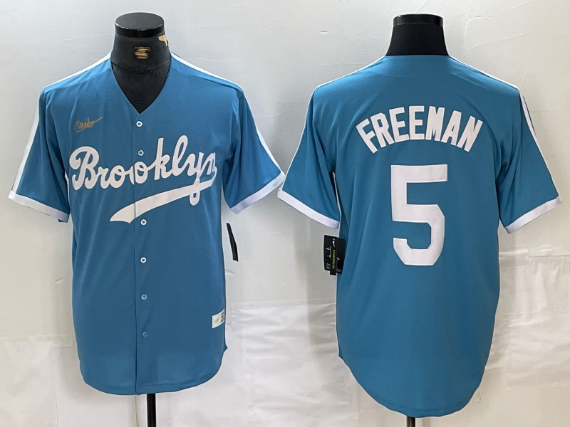 Men’s Los Angeles Dodgers Freddie Freeman #5 Light Blue Alternate Cooperstown Collection Jersey