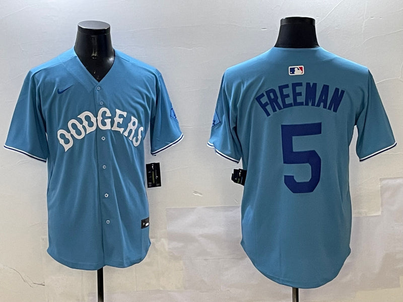 Men’s Los Angeles Dodgers Freddie Freeman #5 Light Blue Jersey
