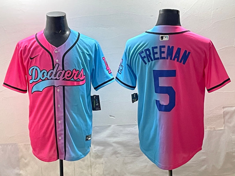 Men’s Los Angeles Dodgers Freddie Freeman #5 Pink/Blue Jersey