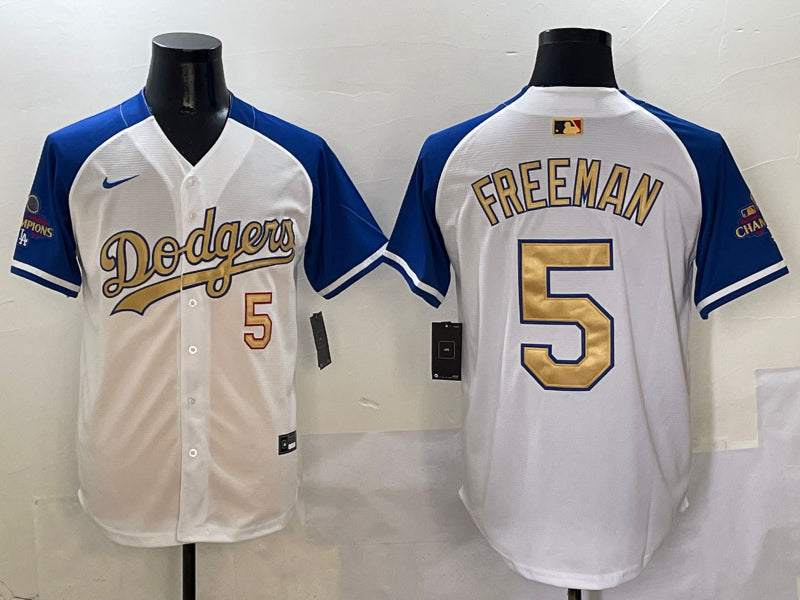 Men’s Los Angeles Dodgers Freddie Freeman #5 White 2025 Gold Collection Jersey