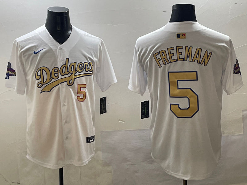 Men’s Los Angeles Dodgers Freddie Freeman #5 White 2025 Gold Collection Limited Jersey