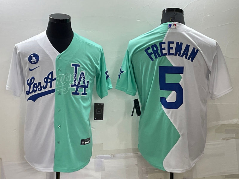 Men’s Los Angeles Dodgers Freddie Freeman #5 White/Green Baseball Jersey