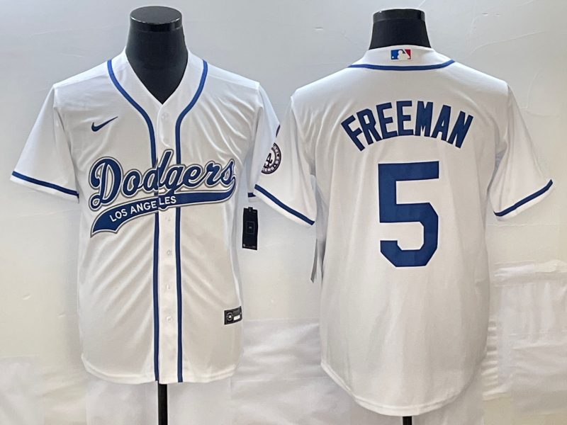 Men’s Los Angeles Dodgers Freddie Freeman #5 White Jersey Joint Edition