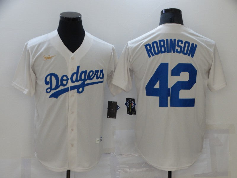 Men’s Los Angeles Dodgers Jackie Robinson #42 Beige Baseball Jersey