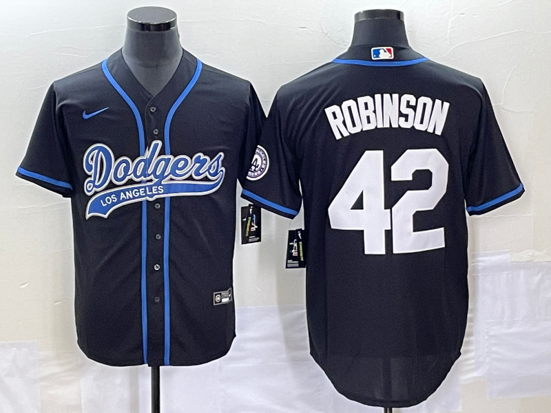 Men’s Los Angeles Dodgers Jackie Robinson #42 Black Jersey Joint Edition