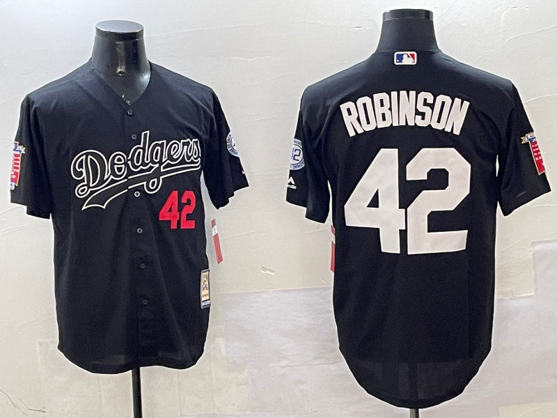 Men’s Los Angeles Dodgers Jackie Robinson #42 Black Throwback Cooperstown Collection Limited Jersey