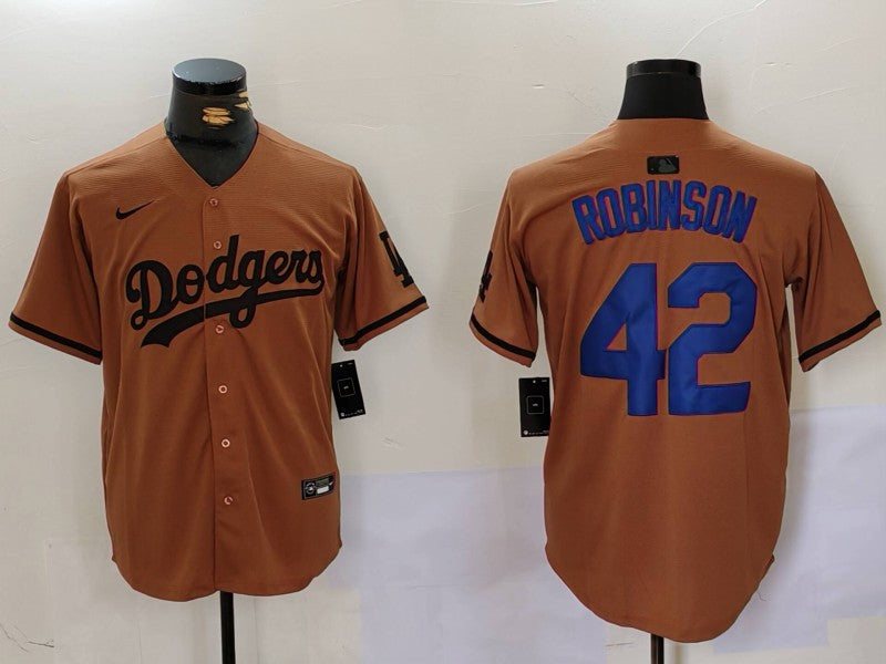 Men’s Los Angeles Dodgers Jackie Robinson #42 Brown Jersey