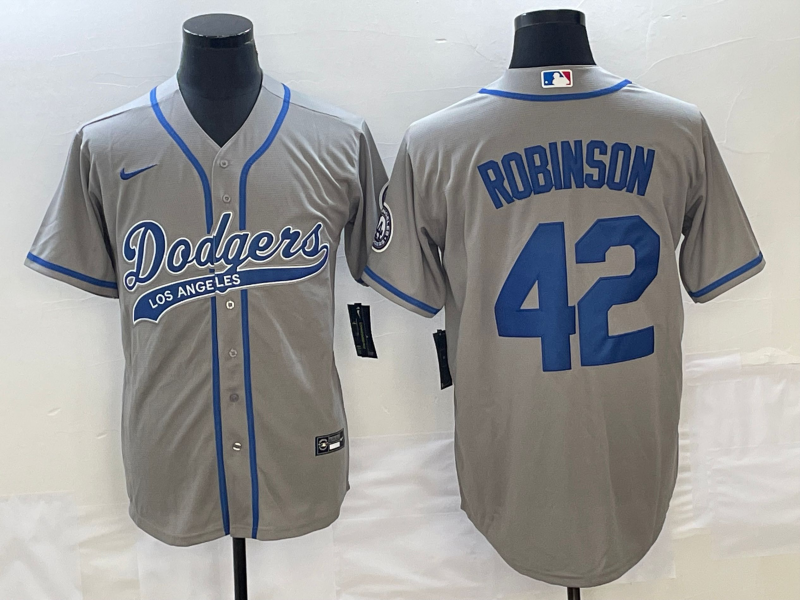 Men’s Los Angeles Dodgers Jackie Robinson #42 Gray Jersey Joint Edition