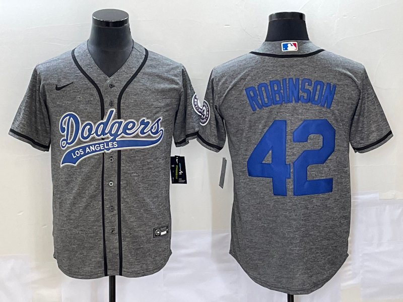Men’s Los Angeles Dodgers Jackie Robinson #42 Gray Jersey Joint Edition