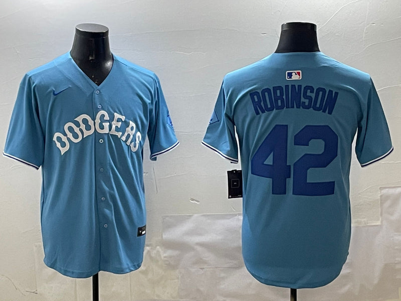 Men’s Los Angeles Dodgers Jackie Robinson #42 Light Blue Jersey