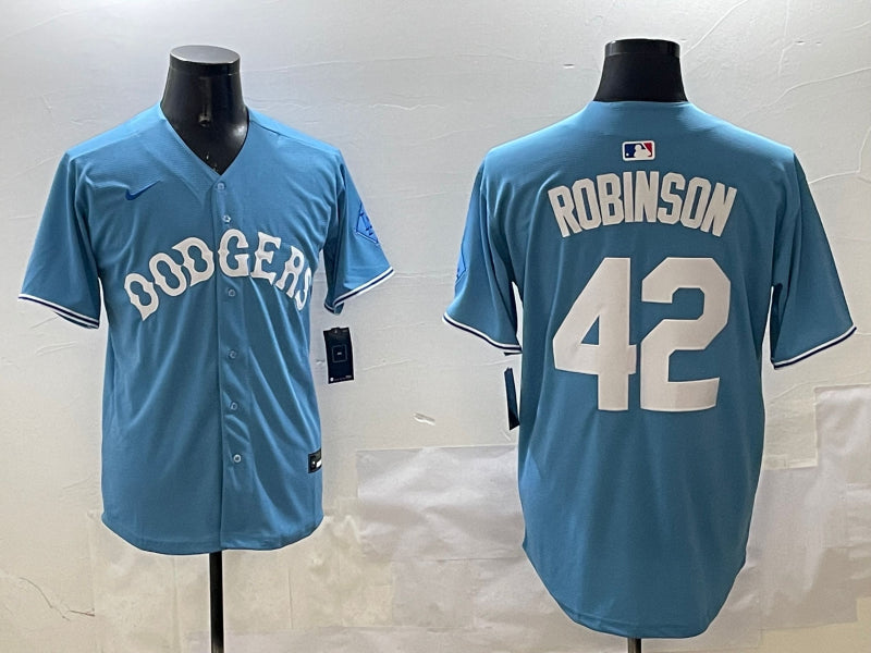 Men’s Los Angeles Dodgers Jackie Robinson #42 Light Blue Limited Jersey