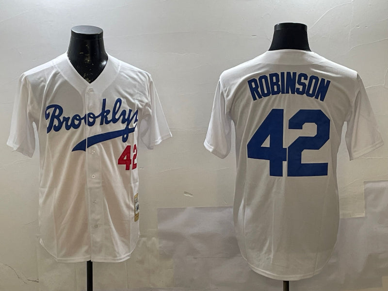 Men’s Los Angeles Dodgers Jackie Robinson #42 White Cooperstown Collection Jersey