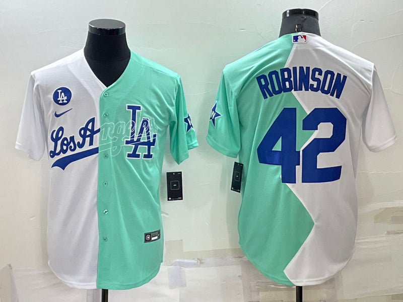 Men’s Los Angeles Dodgers Jackie Robinson #42 White/Green Baseball Jersey