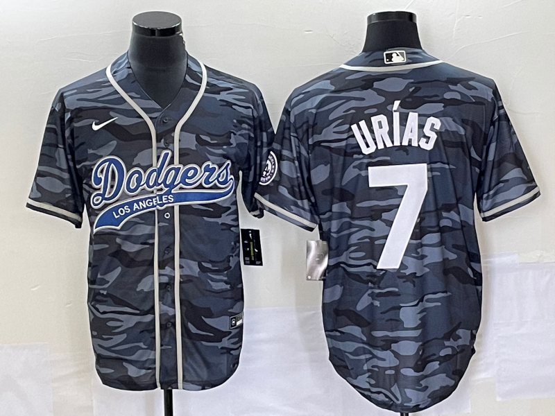 Men’s Los Angeles Dodgers Julio Urias #7 Grey Camouflage Jersey Joint Edition