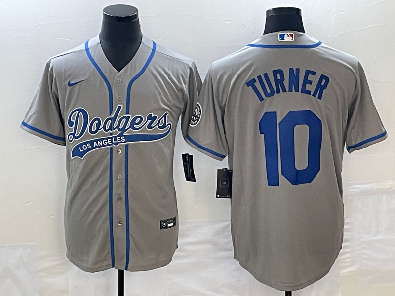 Men’s Los Angeles Dodgers Justin Turner #10 Gray Jersey Joint Edition