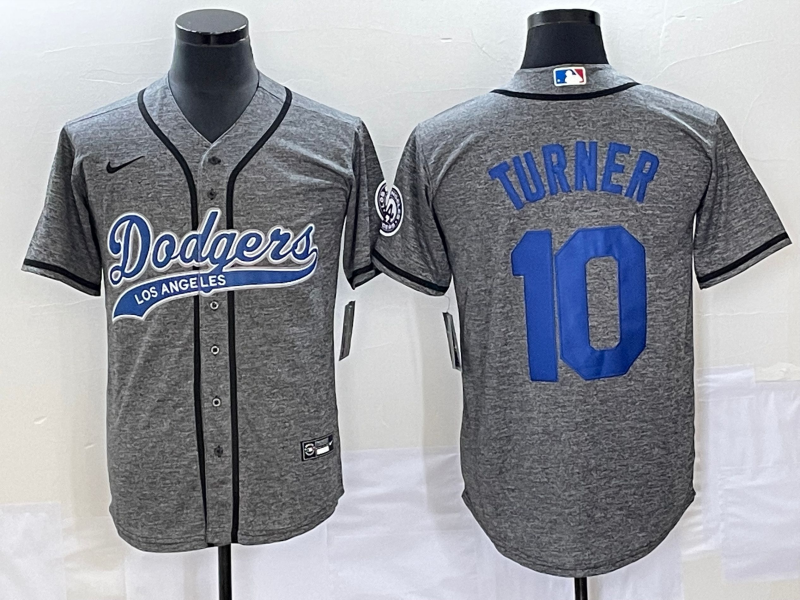 Men’s Los Angeles Dodgers Justin Turner #10 Gray Jersey Joint Edition