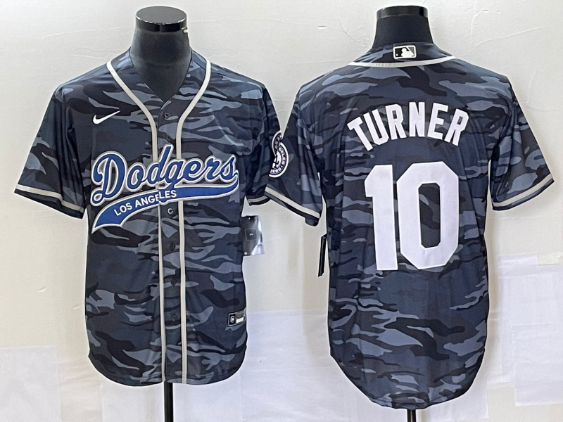 Men’s Los Angeles Dodgers Justin Turner #10 Grey Camouflage Jersey Joint Edition