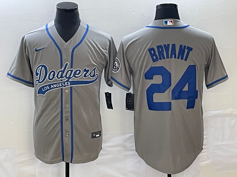 Men’s Los Angeles Dodgers Kobe Bryant #24 Gray Jersey Joint Edition