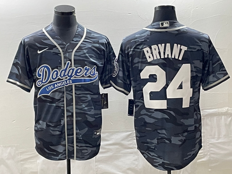 Men’s Los Angeles Dodgers Kobe Bryant #24 Grey Camouflage Jersey Joint Edition