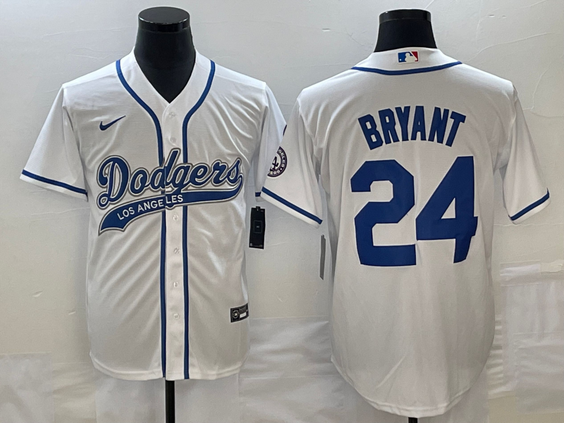 Men’s Los Angeles Dodgers Kobe Bryant #24 White Jersey Joint Edition