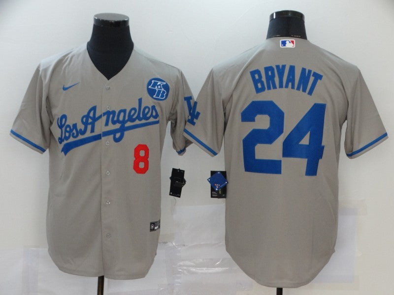 Men’s Los Angeles Dodgers Kobe Bryant #8-24 Gray Baseball Jersey