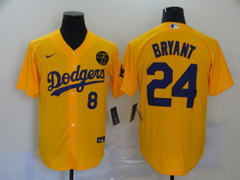 Men’s Los Angeles Dodgers Kobe Bryant #8-24 Yellow Baseball Jersey