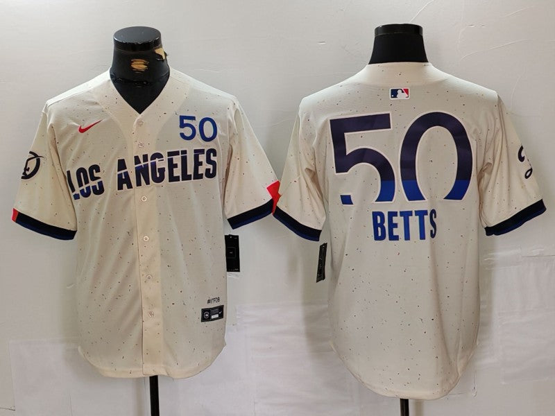 Men’s Los Angeles Dodgers Mookie Betts #50 Cream 2024 City Connect Jersey