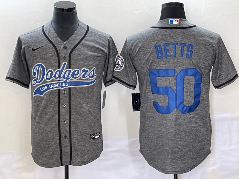 Men’s Los Angeles Dodgers Mookie Betts #50 Gray Jersey Joint Edition